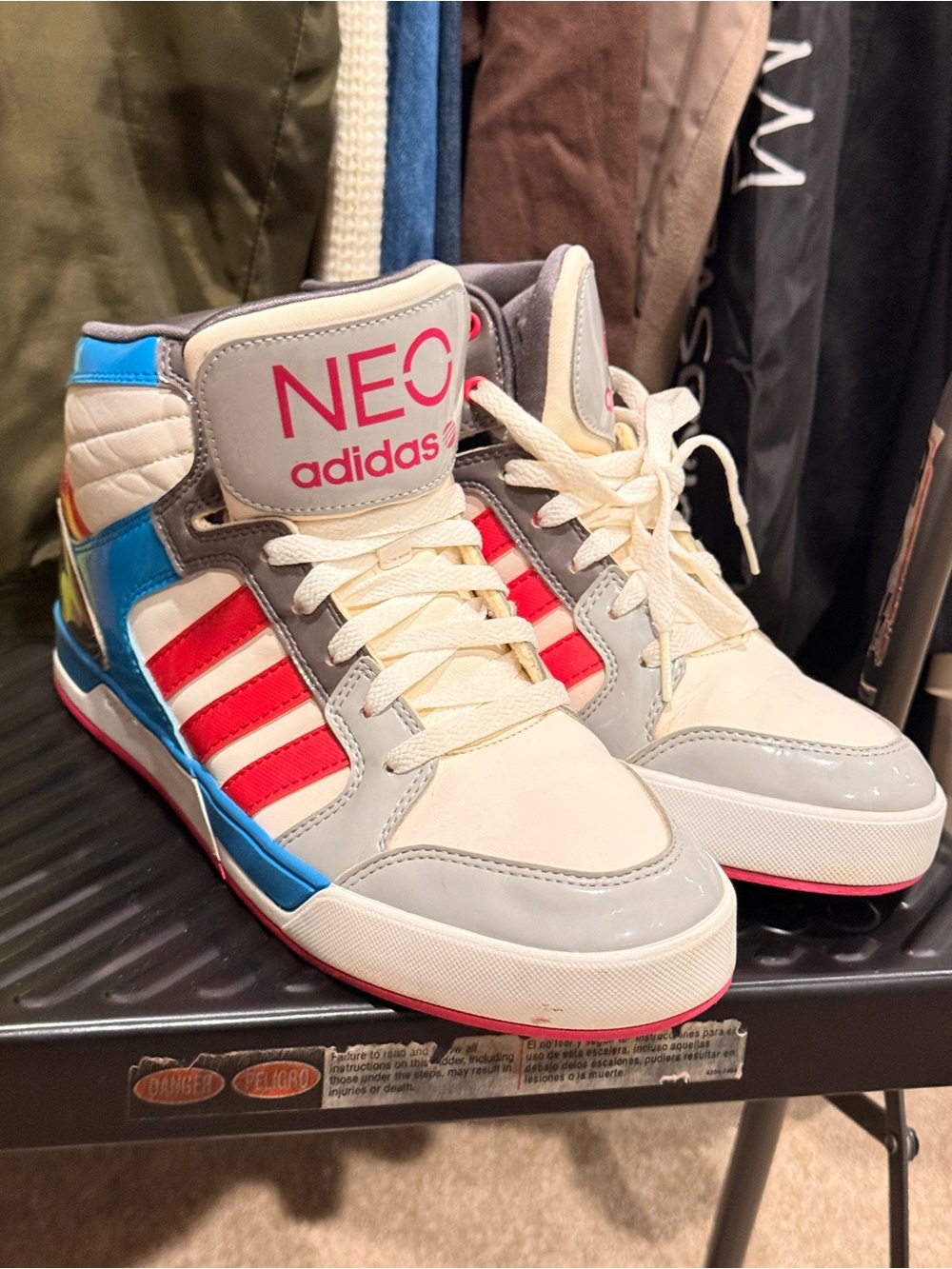 adidas NEO High-Top Sneakers in White, Red & Blue